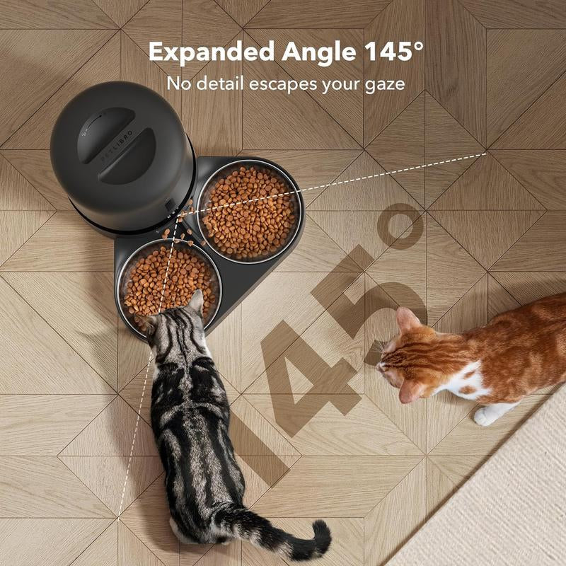 PETLIBRO 5L Automatic Cat Feeder with HD Camera for Two Cats, 1080P Video with Night Vision, 5G WiFi Connectivity, 2-Way Audio, Motion and Sound Alerts, Dual Tray Design, Black