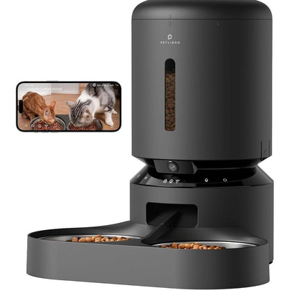 PETLIBRO 5L Automatic Cat Feeder with HD Camera for Two Cats, 1080P Video with Night Vision, 5G WiFi Connectivity, 2-Way Audio, Motion and Sound Alerts, Dual Tray Design, Black
