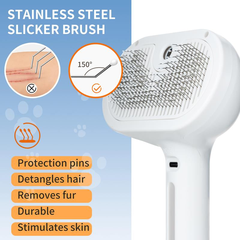 Pet Grooming Spray Comb with One-Button Hair Removal and Odor Elimination for Cats and Dogs