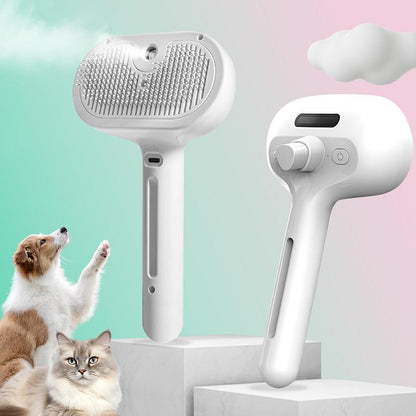 Pet Grooming Spray Comb with One-Button Hair Removal and Odor Elimination for Cats and Dogs