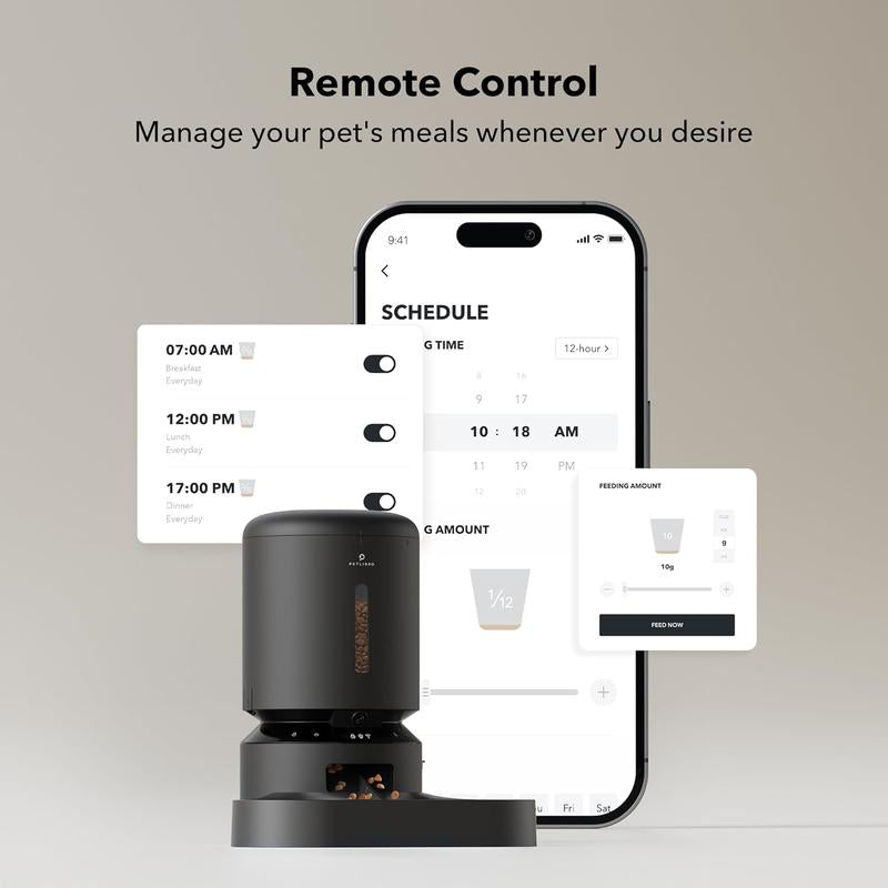 PETLIBRO 5L Automatic Cat Feeder with HD Camera for Two Cats, 1080P Video with Night Vision, 5G WiFi Connectivity, 2-Way Audio, Motion and Sound Alerts, Dual Tray Design, Black